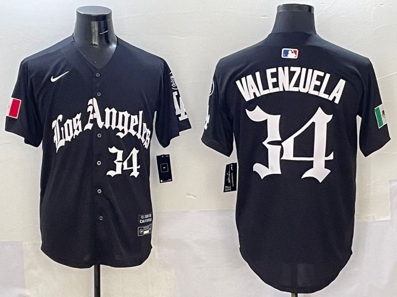 Men Los Angeles Dodgers #34 Valenzuela Black Five generations Joint Name 2025 Nike MLB Jersey style 5